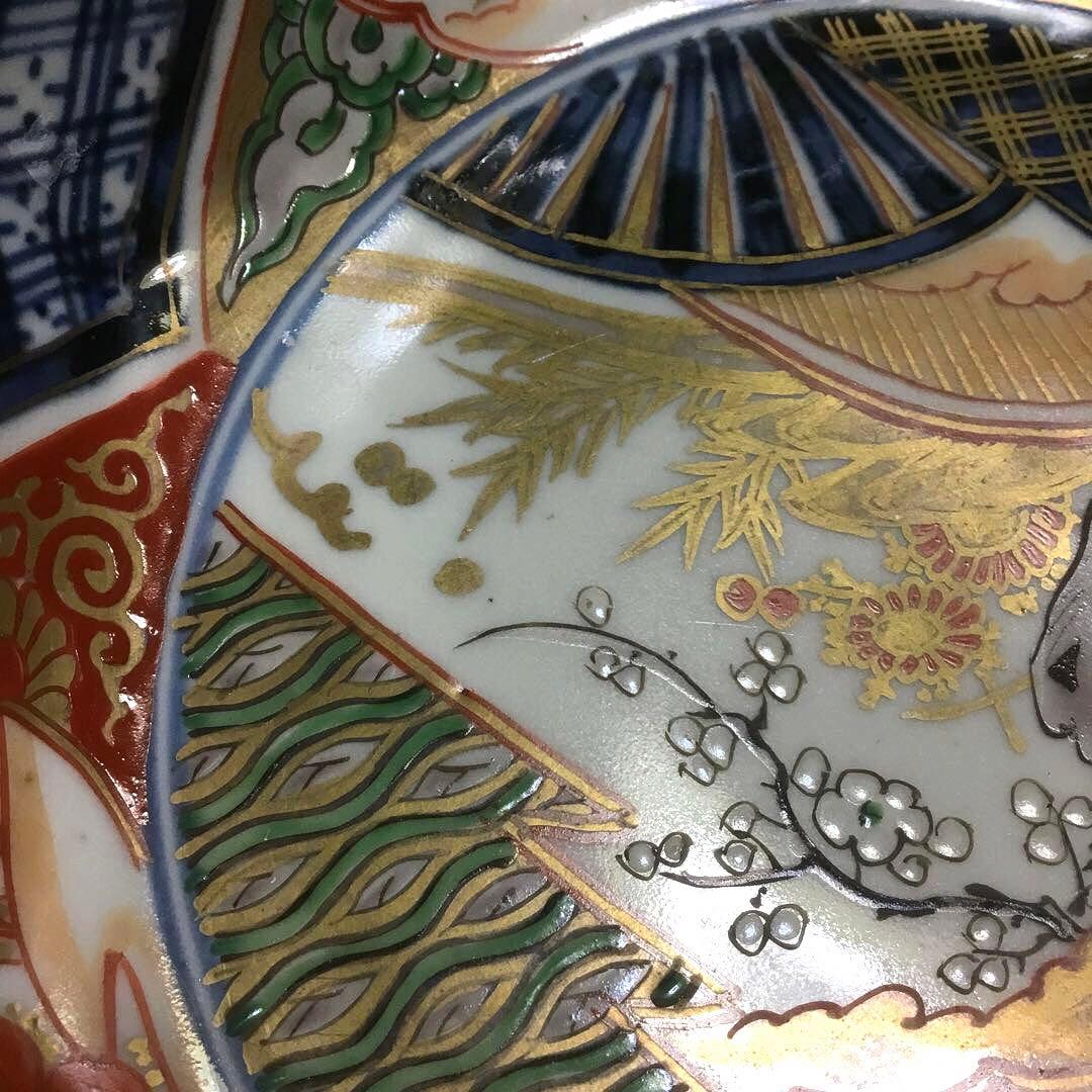 伊万里焼 色絵 草花紋様 八角 七寸深鉢 /骨董/時代物