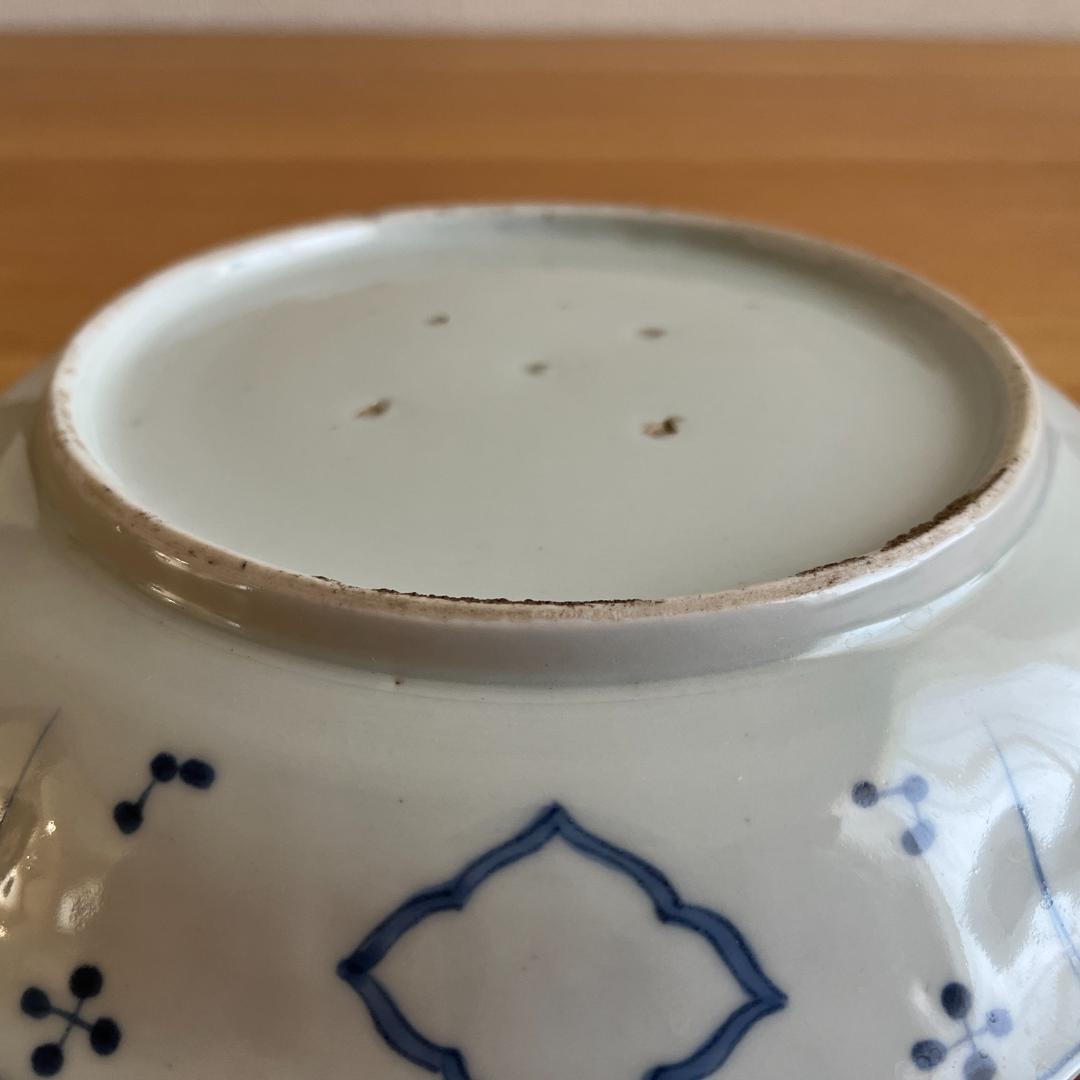 古伊万里 染付 楼閣山水図 皿（時代箱付）φ21.9cm