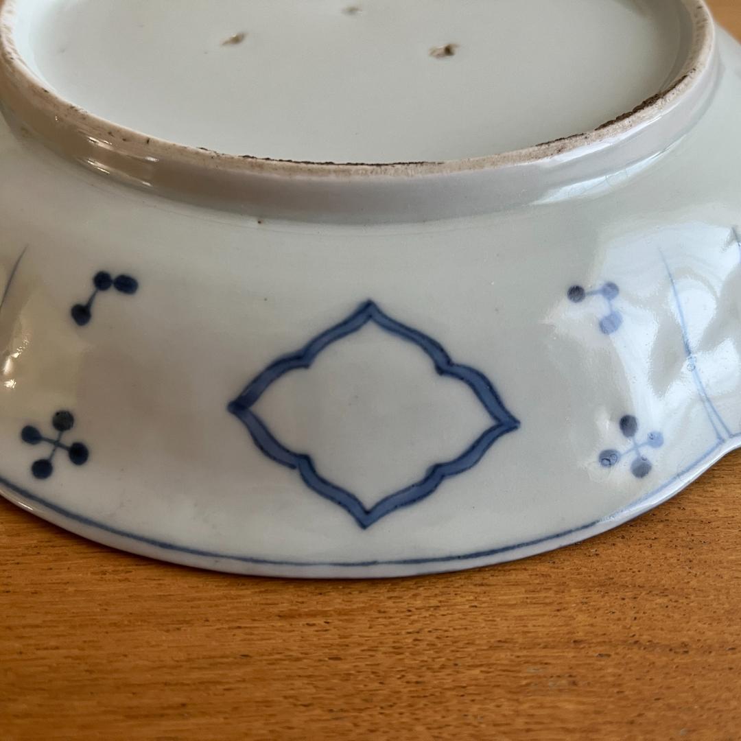 古伊万里 染付 楼閣山水図 皿（時代箱付）φ21.9cm