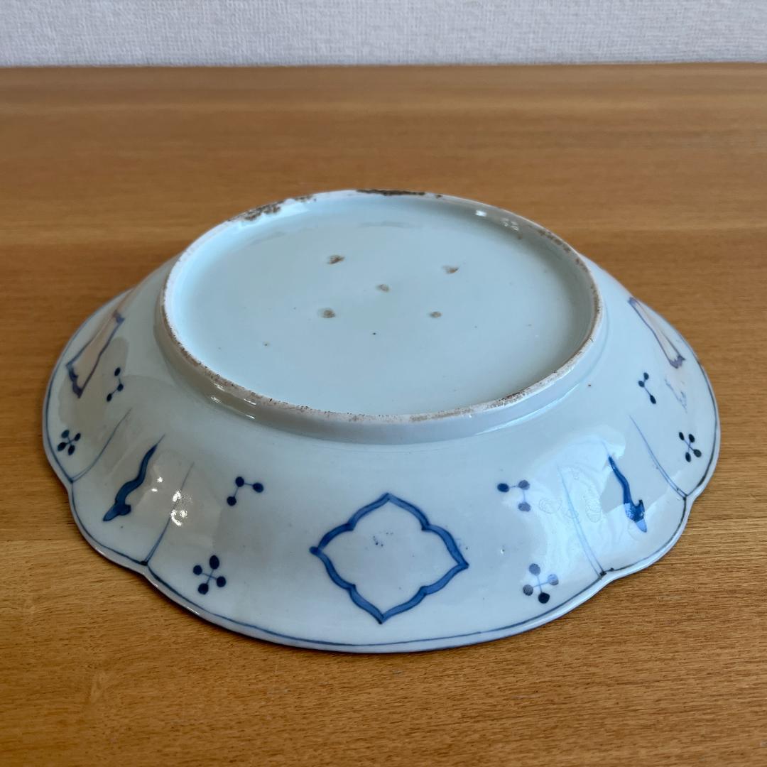 古伊万里 染付 楼閣山水図 皿（時代箱付）φ21.9cm