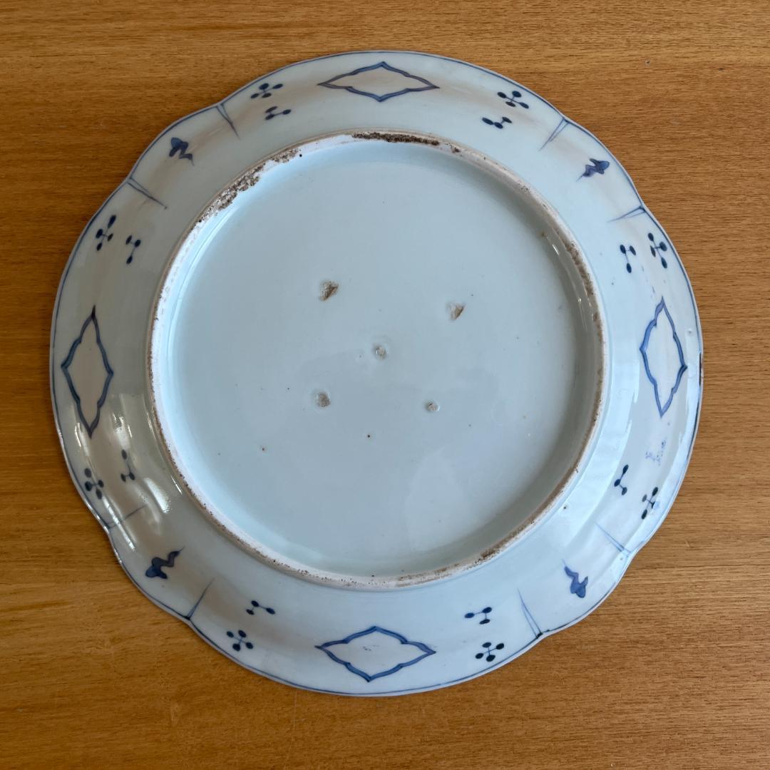 古伊万里 染付 楼閣山水図 皿（時代箱付）φ21.9cm