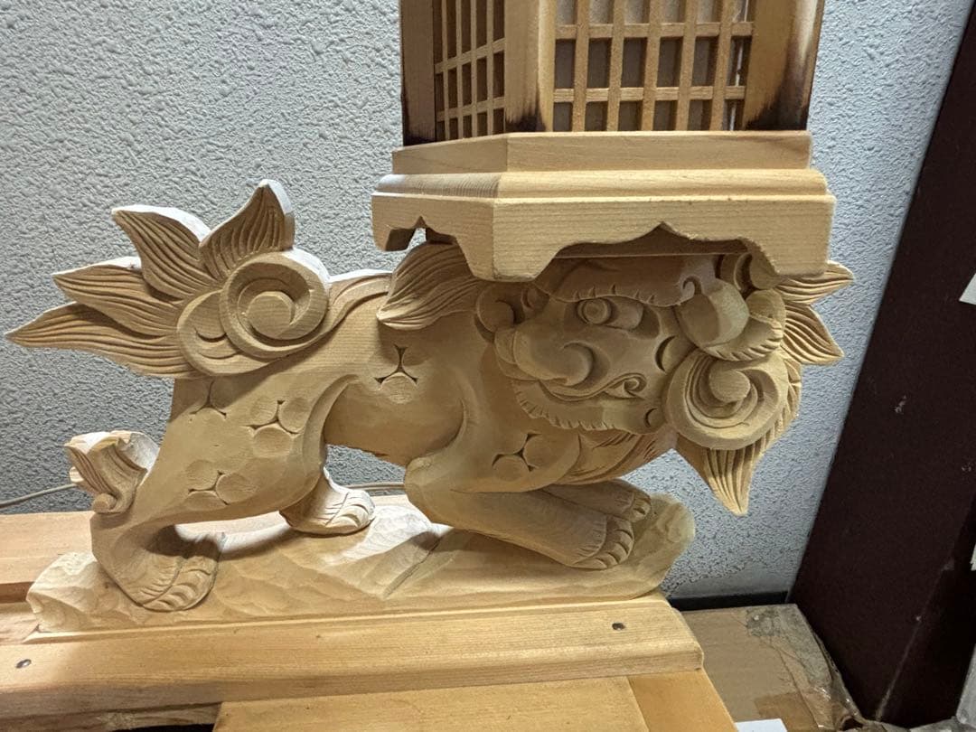 木製狛犬灯籠　台付