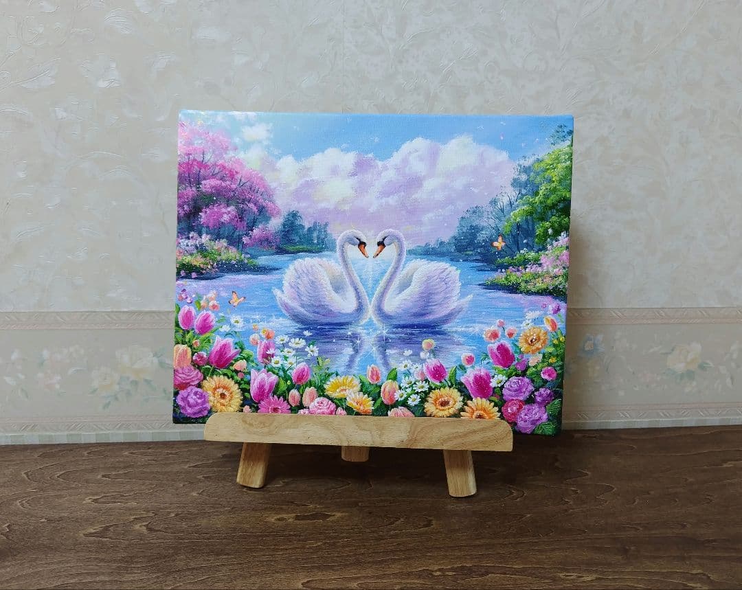 ま*ん様 【白鳥】アクリル画 F3 風景画 絵画