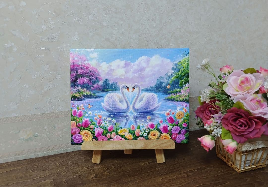 ま*ん様 【白鳥】アクリル画 F3 風景画 絵画