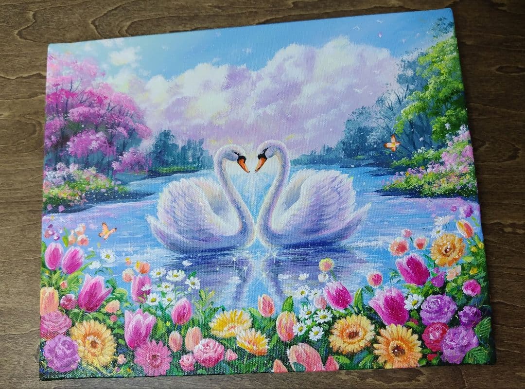 ま*ん様 【白鳥】アクリル画 F3 風景画 絵画