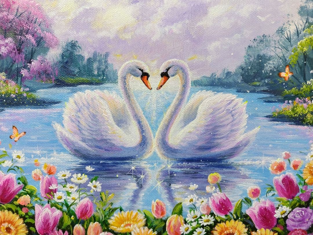 ま*ん様 【白鳥】アクリル画 F3 風景画 絵画