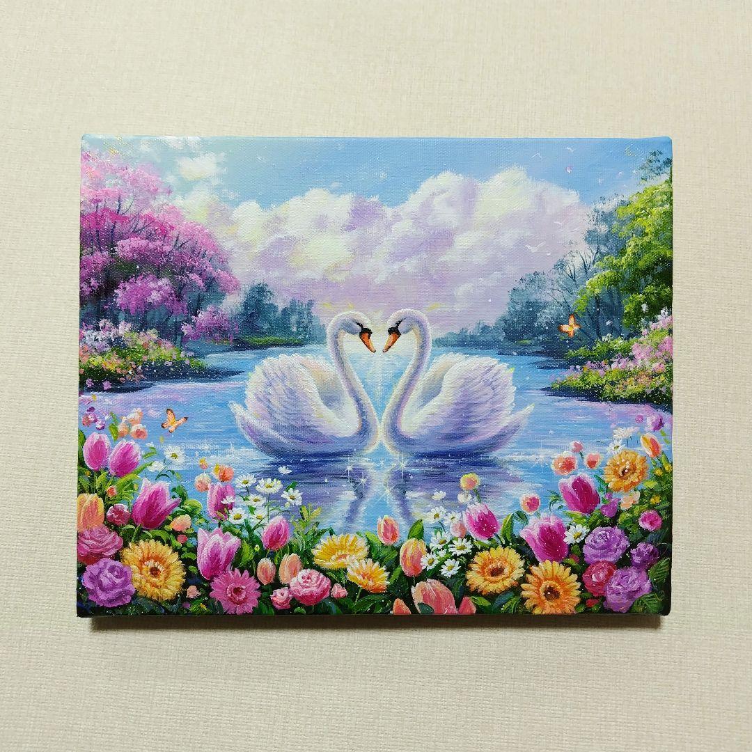 ま*ん様 【白鳥】アクリル画 F3 風景画 絵画