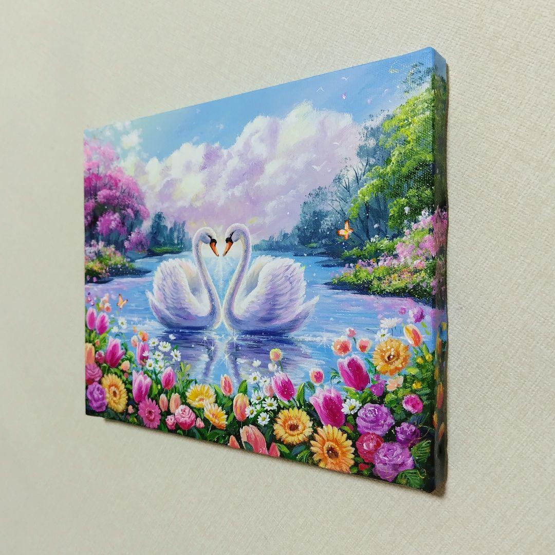 ま*ん様 【白鳥】アクリル画 F3 風景画 絵画