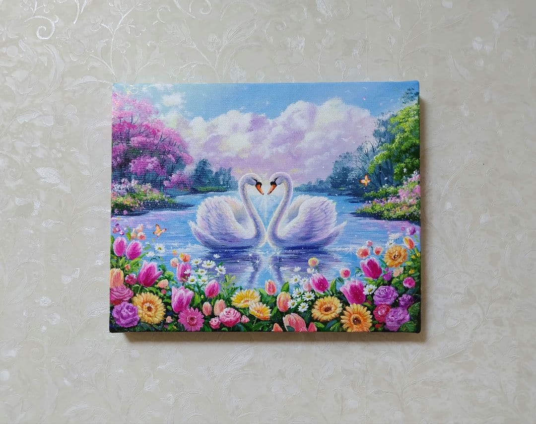 ま*ん様 【白鳥】アクリル画 F3 風景画 絵画