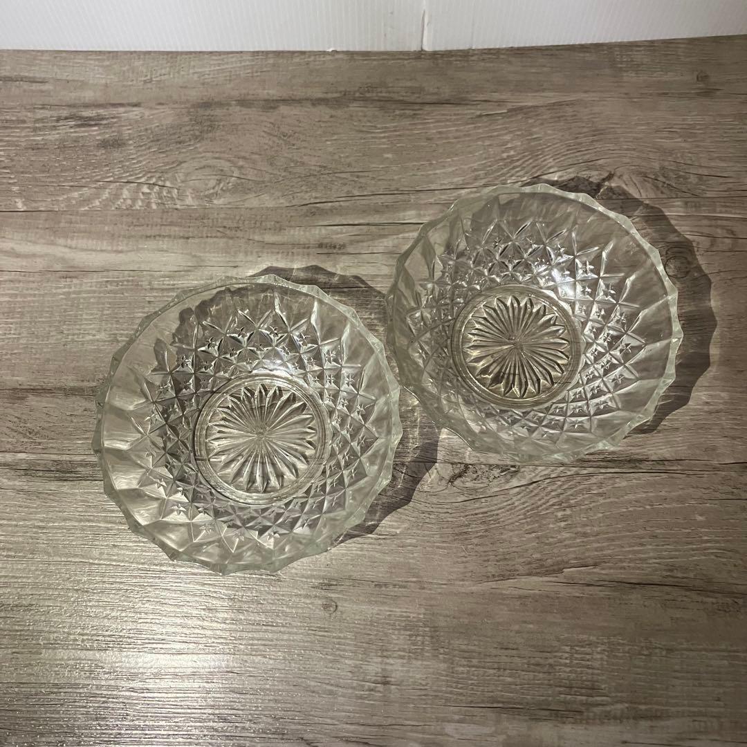 D-4 【2個セット】ガラスボウル 星柄 フルーツ皿 サラダボウル