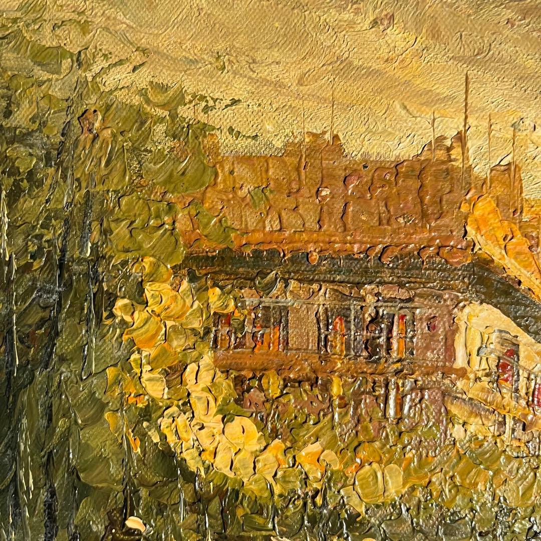 手描き油絵 パリの風景 エッフェル塔 ダーク 額付 肉筆絵画 インテリア 油彩画