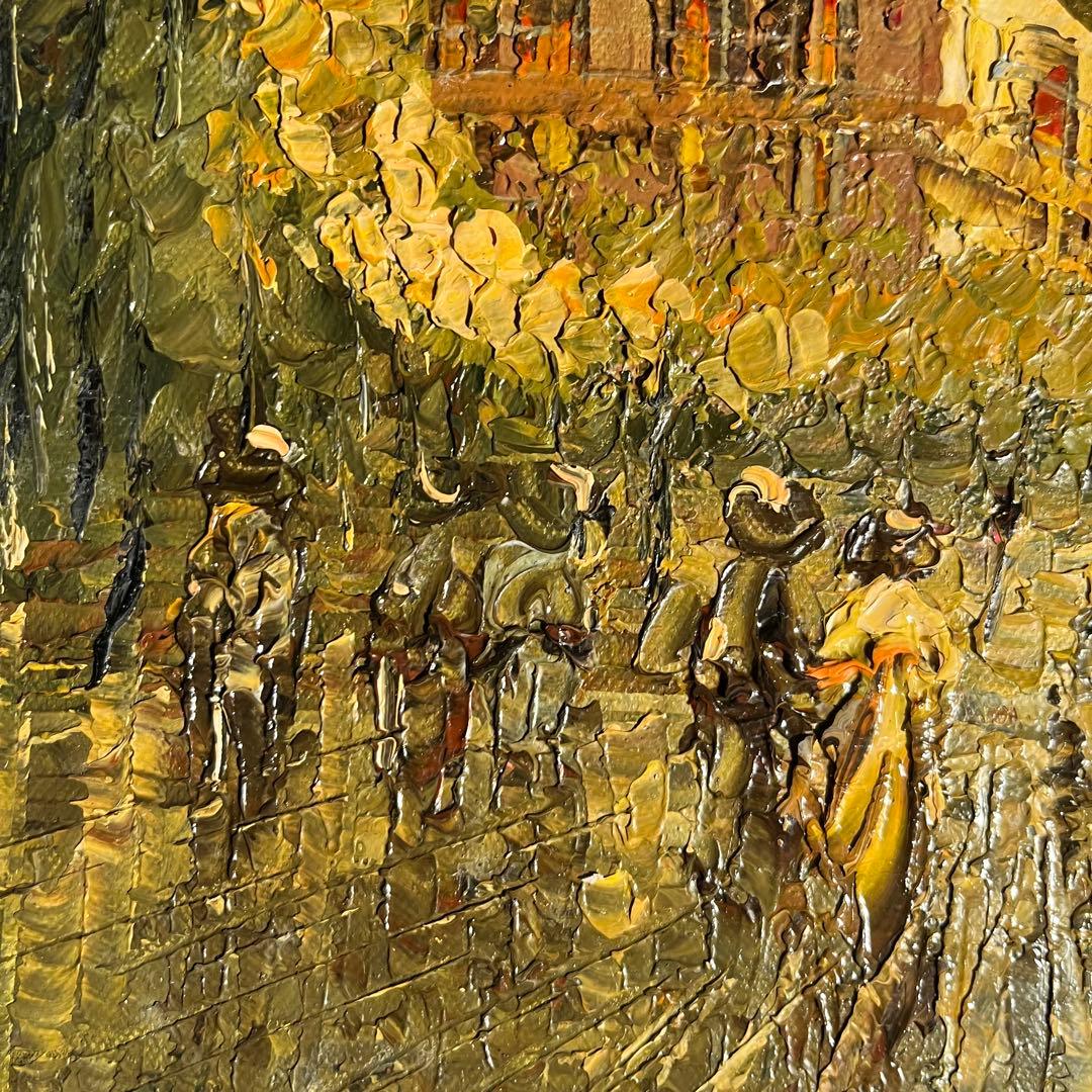 手描き油絵 パリの風景 エッフェル塔 ダーク 額付 肉筆絵画 インテリア 油彩画