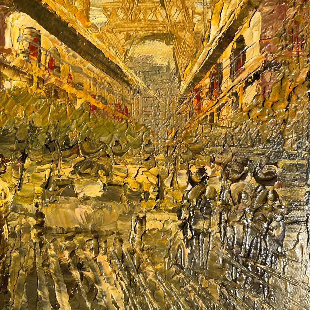 手描き油絵 パリの風景 エッフェル塔 ダーク 額付 肉筆絵画 インテリア 油彩画