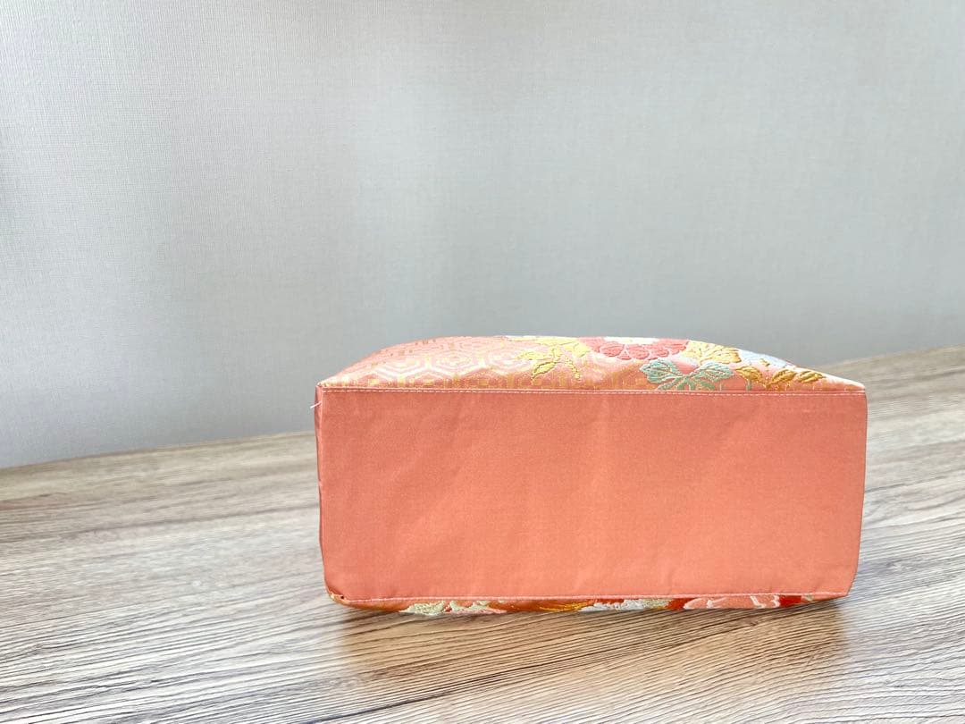 帯 リメイク バンブーハンドル 和装バッグ くすみピンク 着物バッグ