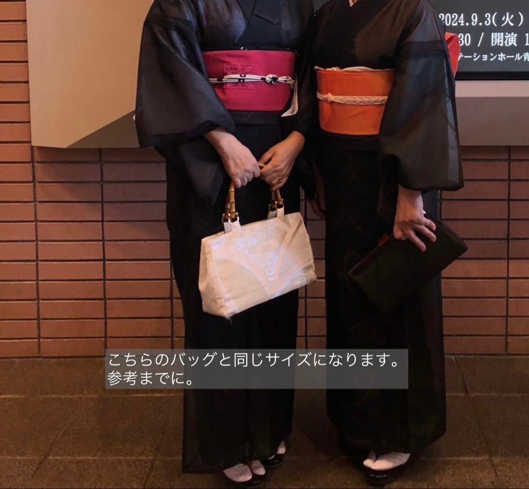 帯 リメイク バンブーハンドル 和装バッグ くすみピンク 着物バッグ