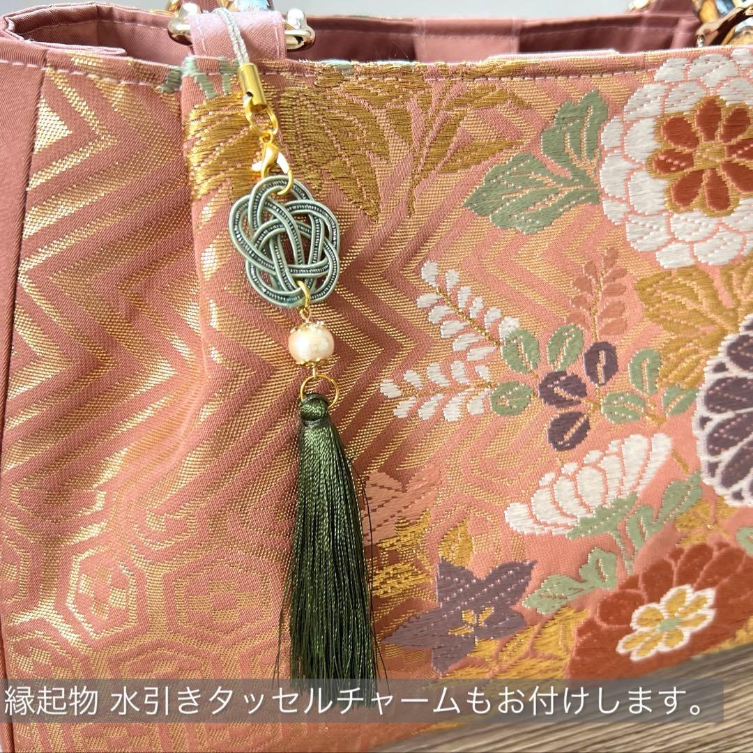 帯 リメイク バンブーハンドル 和装バッグ くすみピンク 着物バッグ