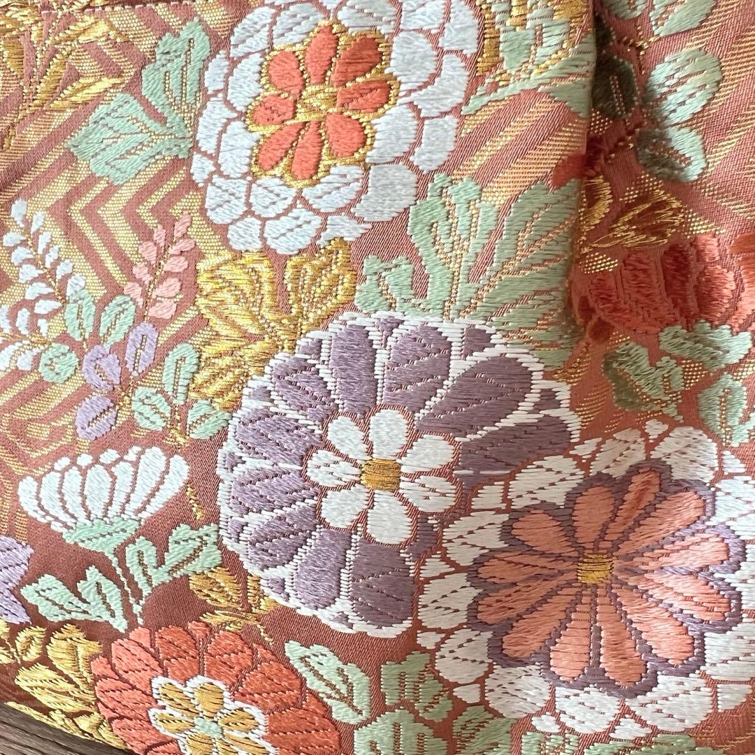 帯 リメイク バンブーハンドル 和装バッグ くすみピンク 着物バッグ