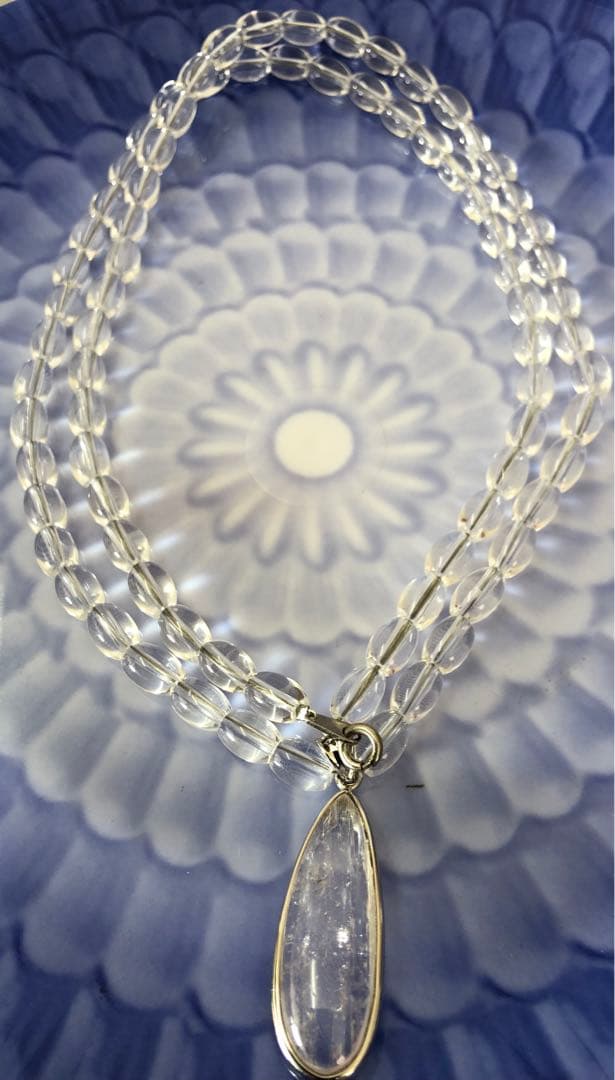 ネックレスペンダント天然白水晶米形ペンダントクンツァイト金具シルバー現品無料発送