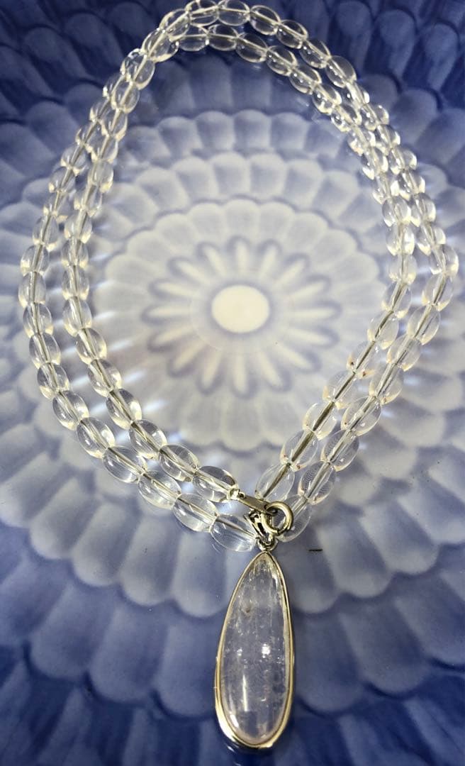 ネックレスペンダント天然白水晶米形ペンダントクンツァイト金具シルバー現品無料発送