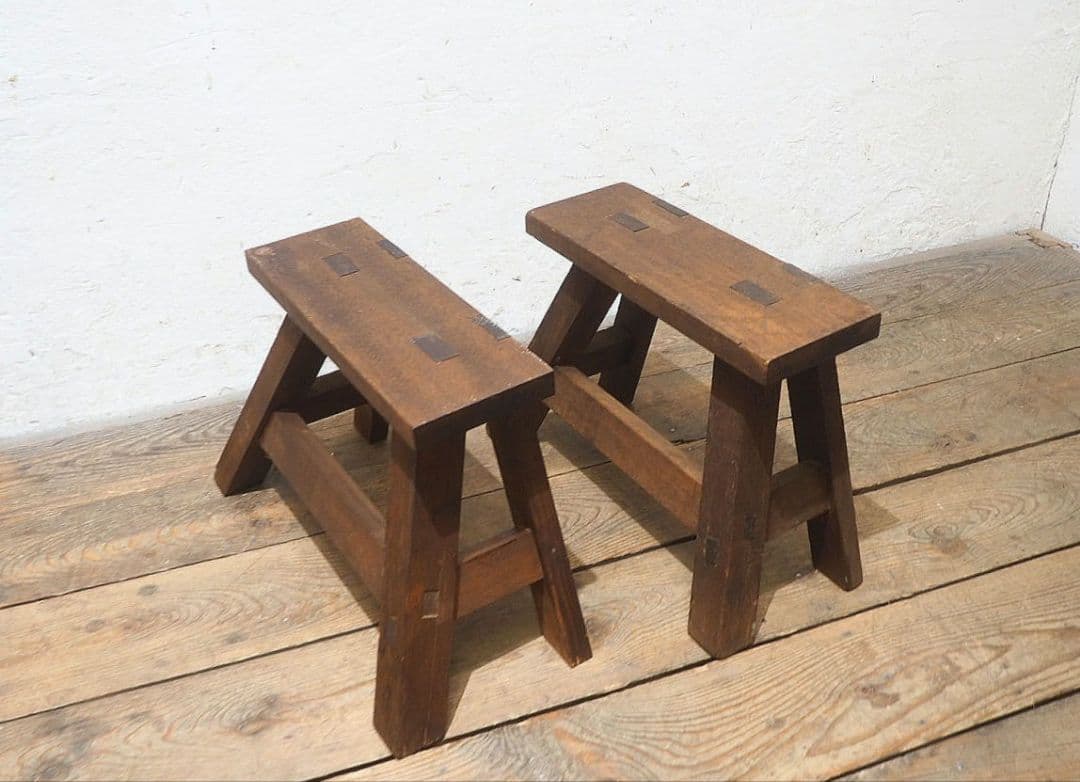 1441 2脚セット　レトロなスツール　イス　チェア　古家具　ガーデニング　台