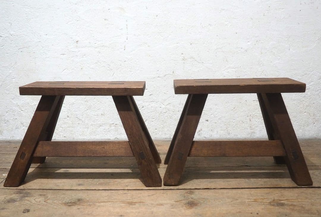 1441 2脚セット　レトロなスツール　イス　チェア　古家具　ガーデニング　台