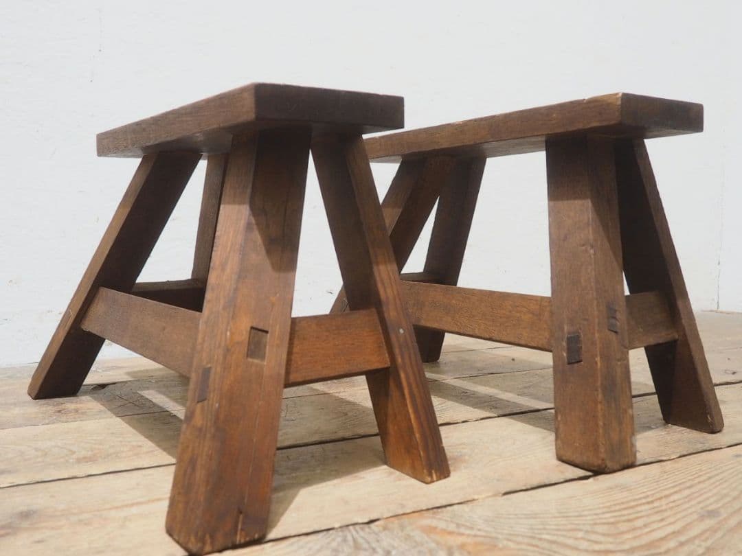 1441 2脚セット　レトロなスツール　イス　チェア　古家具　ガーデニング　台