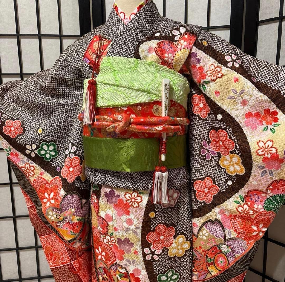 七五三　着物セット　7歳　茶色　ブラウン　フルセット