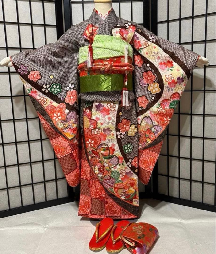 七五三　着物セット　7歳　茶色　ブラウン　フルセット