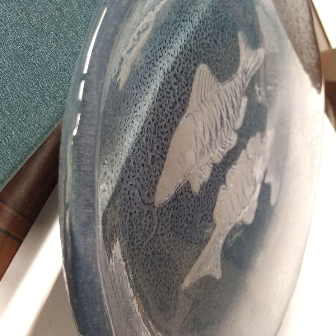 吹墨魚双魚文隋円皿 河上恭一郎作 ガラス皿 2枚セット