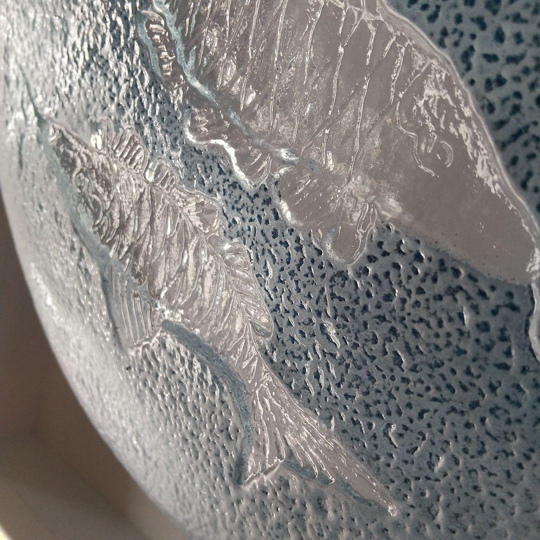 吹墨魚双魚文隋円皿 河上恭一郎作 ガラス皿 2枚セット