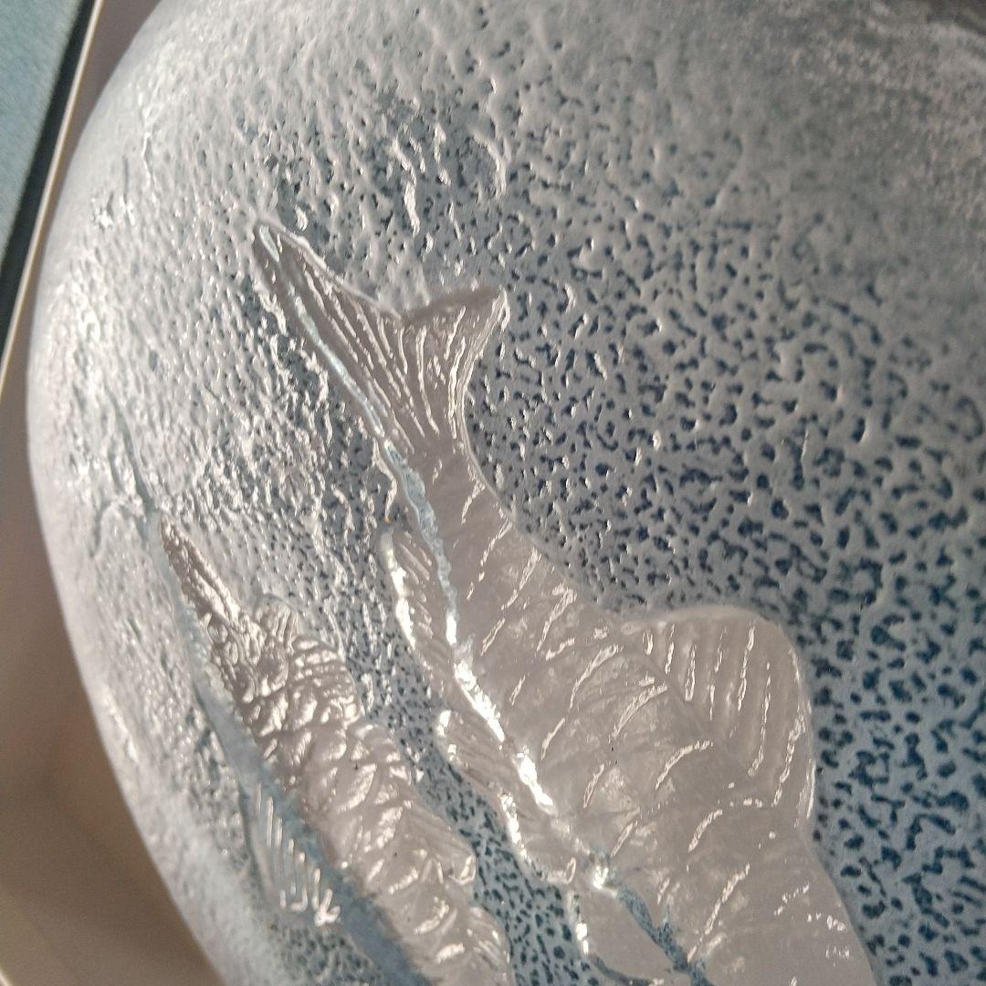 吹墨魚双魚文隋円皿 河上恭一郎作 ガラス皿 2枚セット