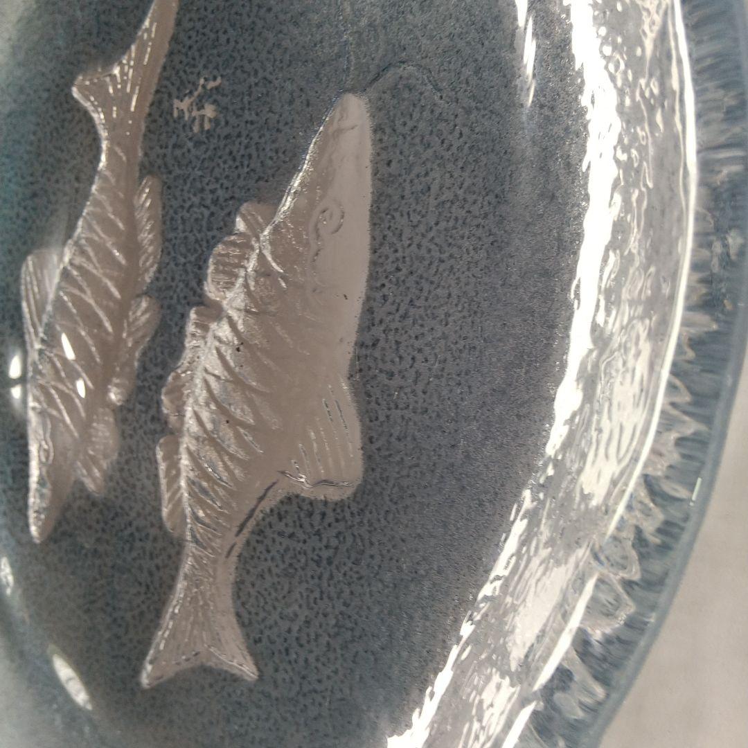 吹墨魚双魚文隋円皿 河上恭一郎作 ガラス皿 2枚セット