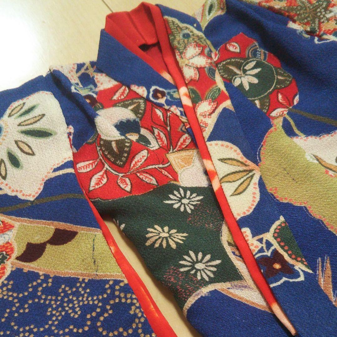 市松人形 着物 古布縮緬 10号青紫