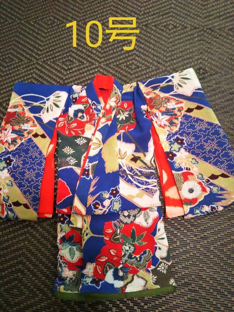 市松人形 着物 古布縮緬 10号青紫