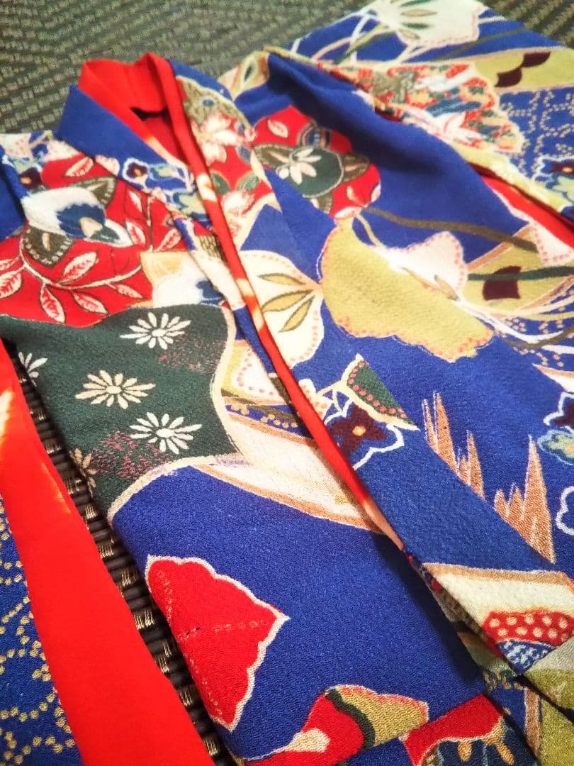 市松人形 着物 古布縮緬 10号青紫