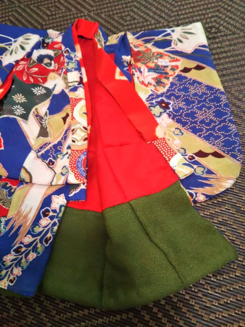 市松人形 着物 古布縮緬 10号青紫