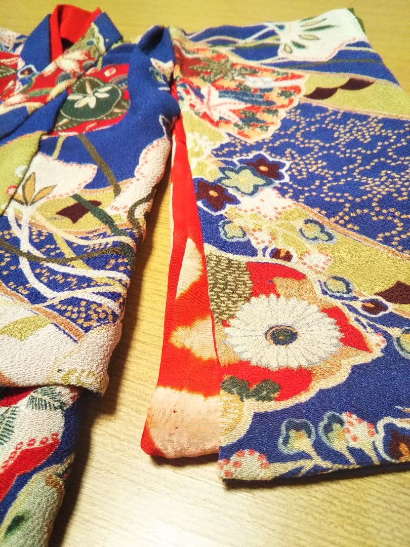 市松人形 着物 古布縮緬 10号青紫