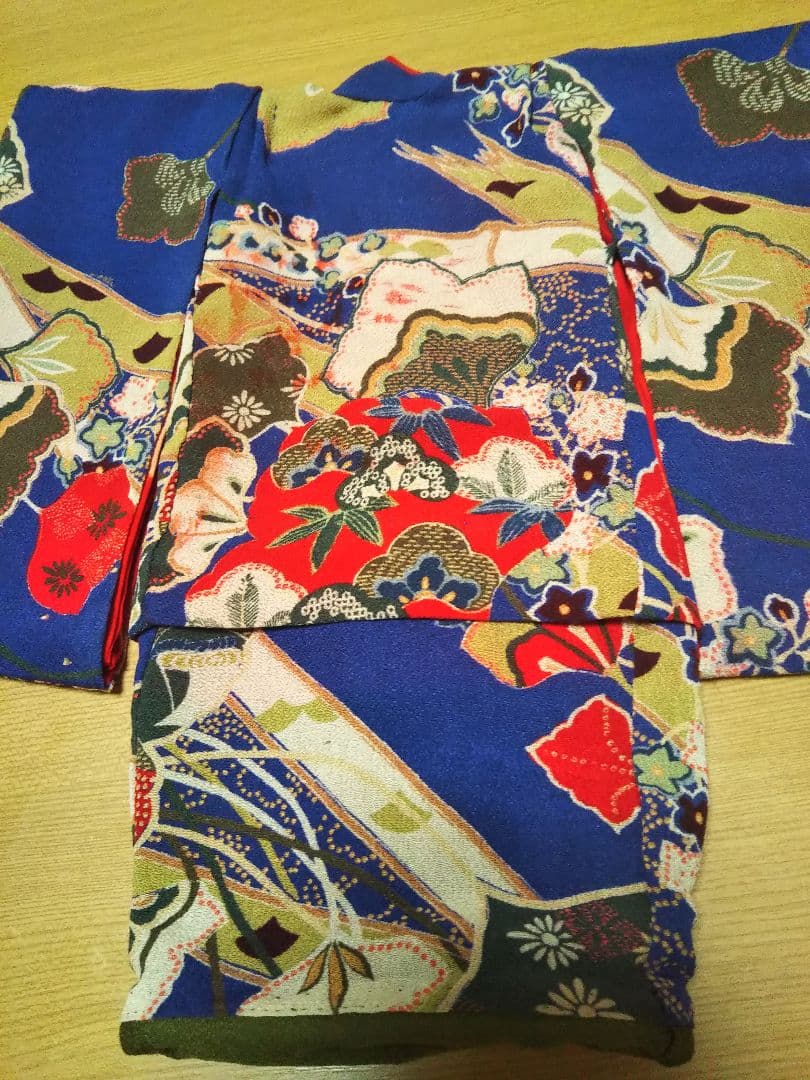 市松人形 着物 古布縮緬 10号青紫