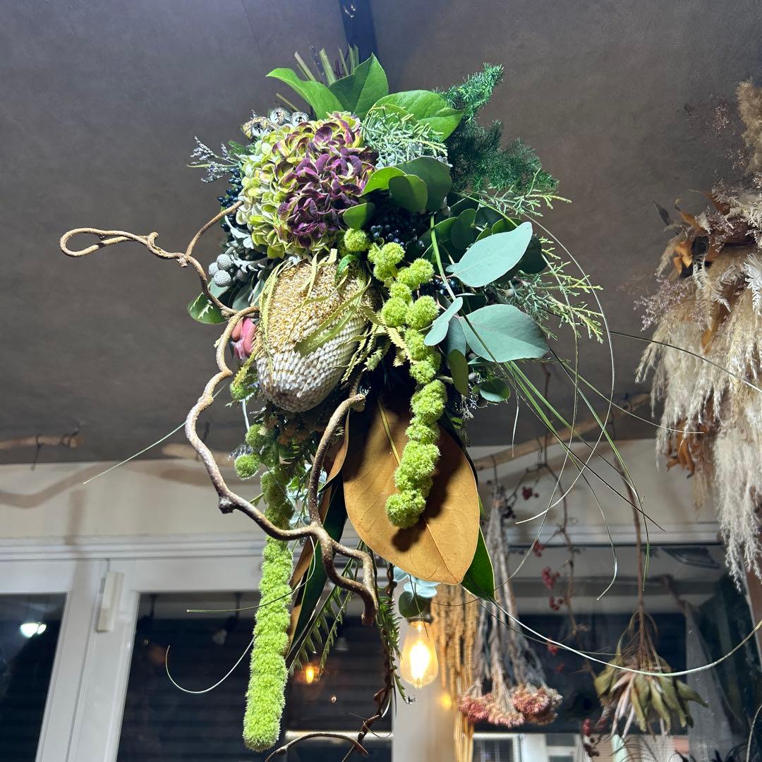 アマランサスとバンクシア＋プロテアのスワッグ