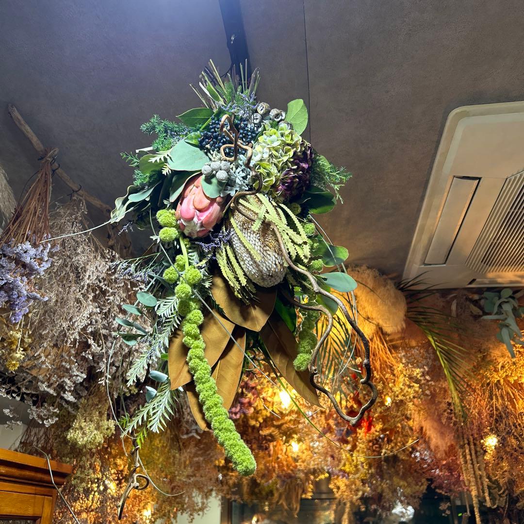 アマランサスとバンクシア＋プロテアのスワッグ