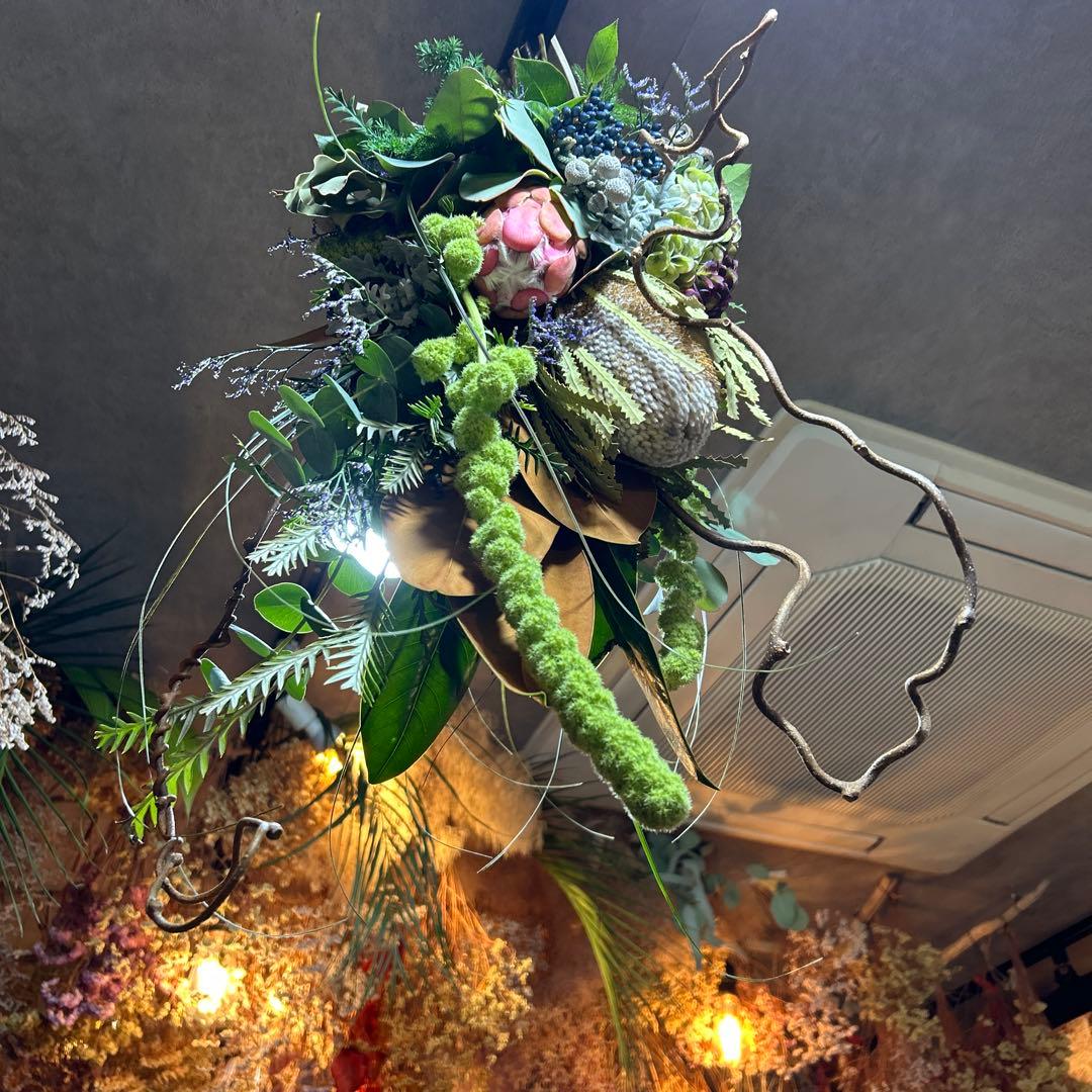 アマランサスとバンクシア＋プロテアのスワッグ