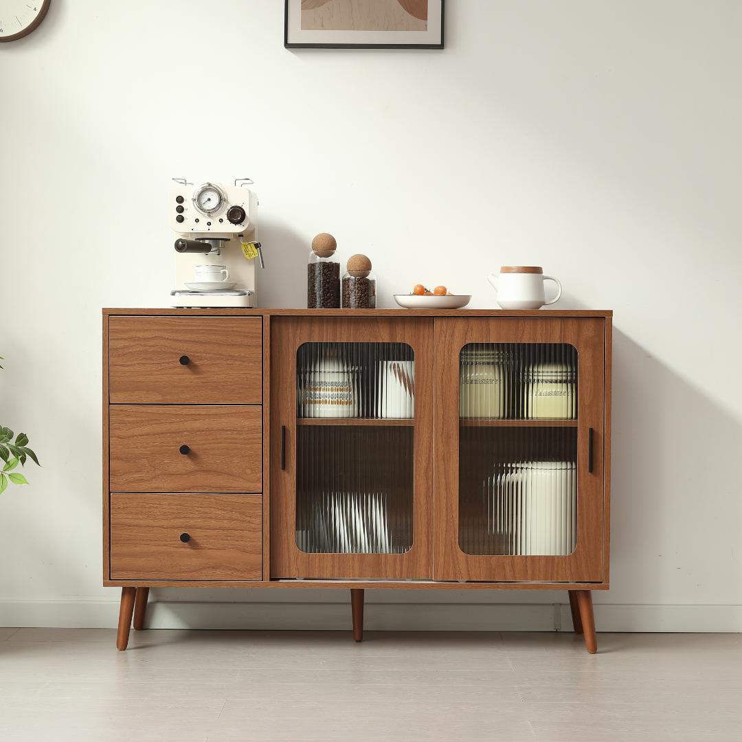 【人気商品✨ 】北欧風キャビネット サイドボード 食器棚 キャビネットBROWN