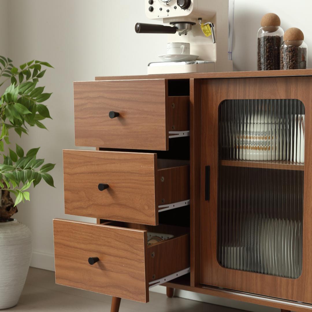 【人気商品✨ 】北欧風キャビネット サイドボード 食器棚 キャビネットBROWN