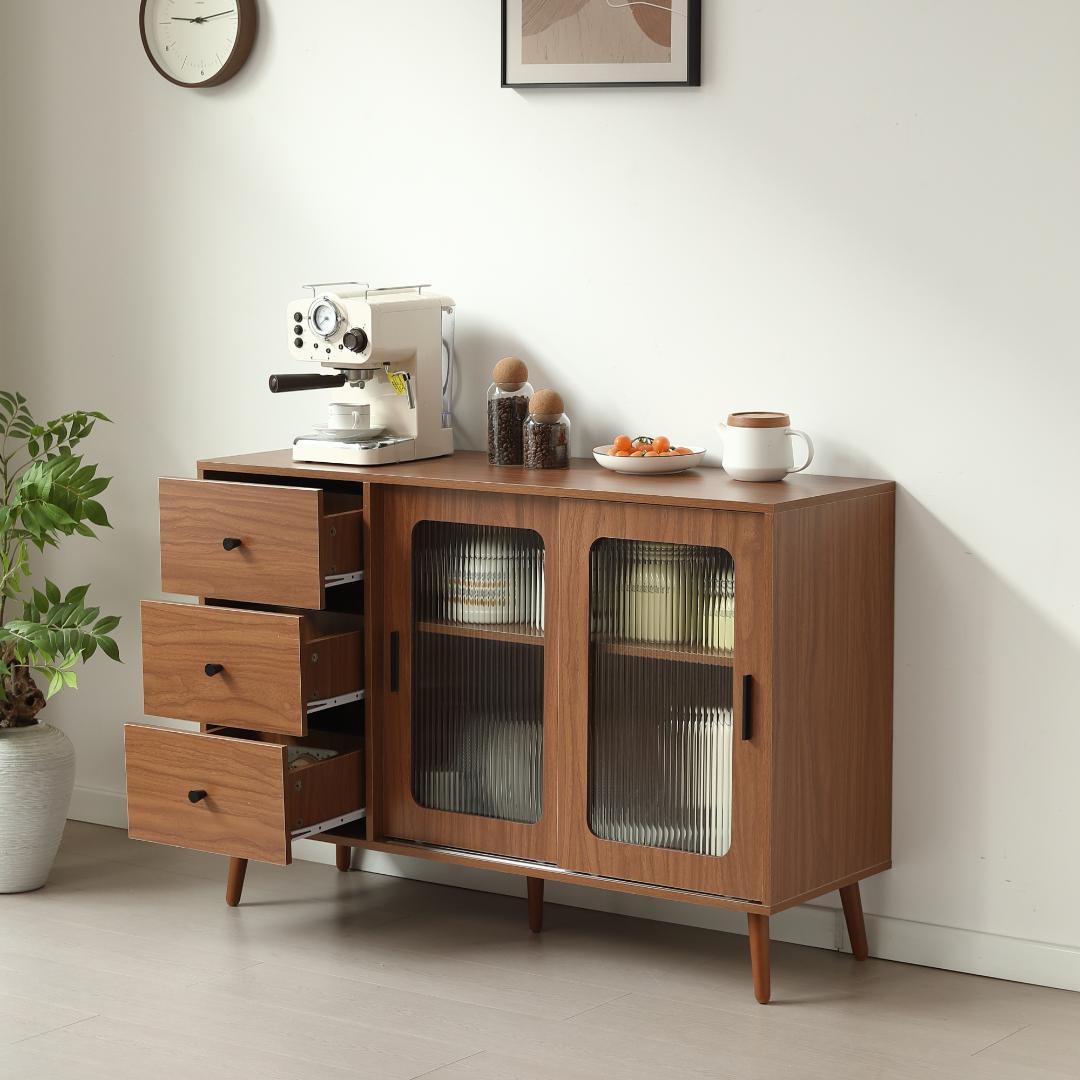 【人気商品✨ 】北欧風キャビネット サイドボード 食器棚 キャビネットBROWN