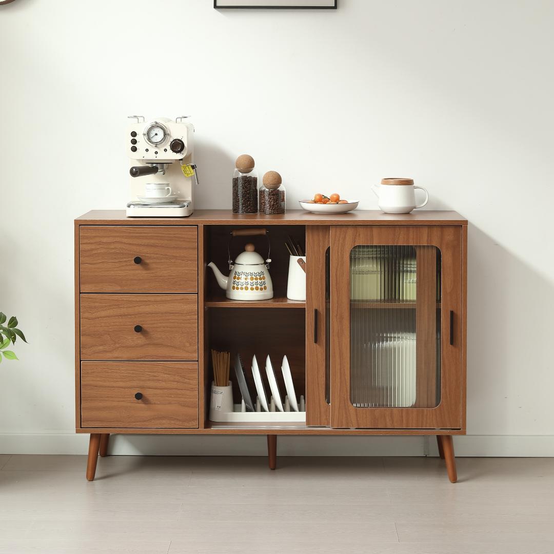 【人気商品✨ 】北欧風キャビネット サイドボード 食器棚 キャビネットBROWN