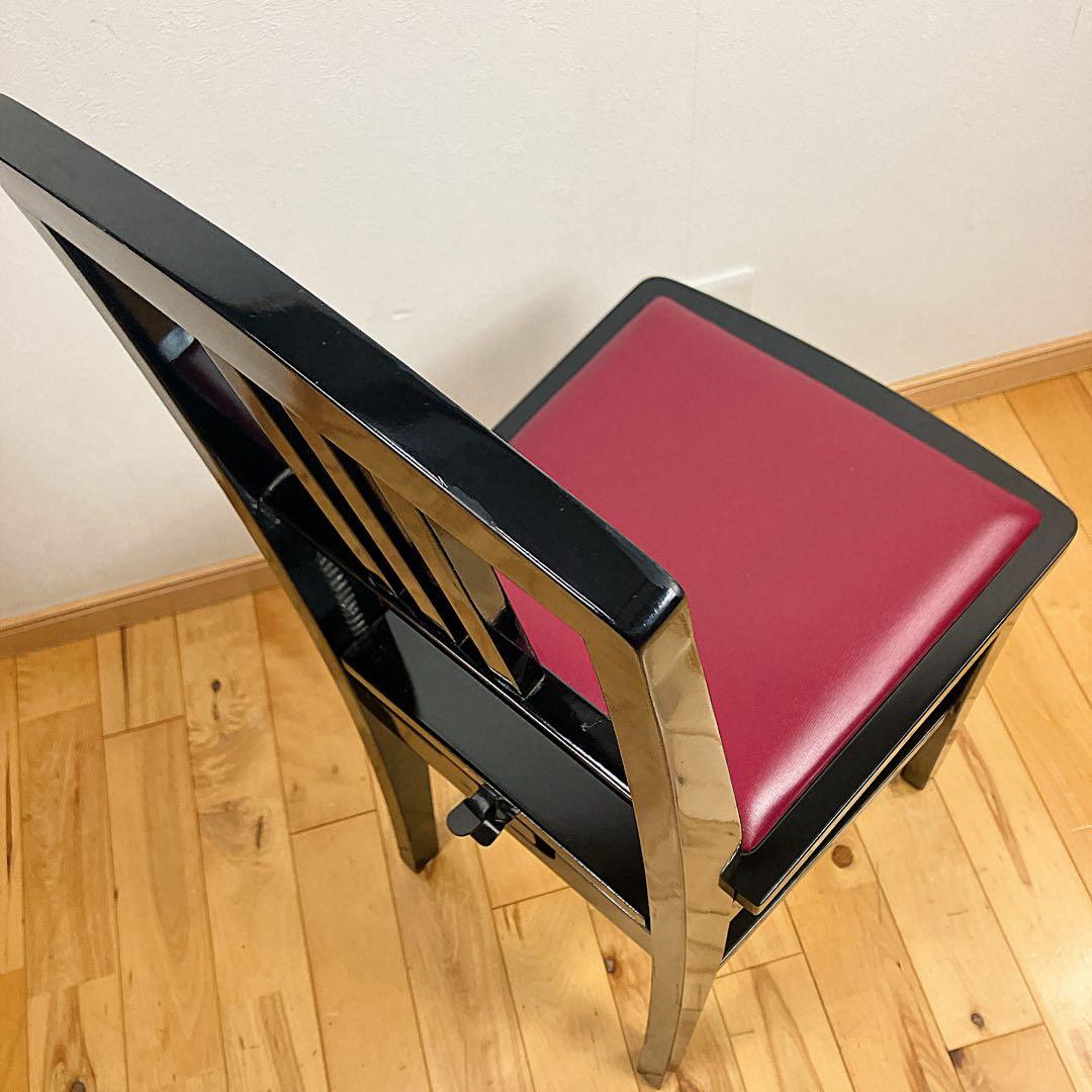 極美品　エンジ座面 背もたれ付 木製 ピアノ椅子 トムソン椅子　即日発送