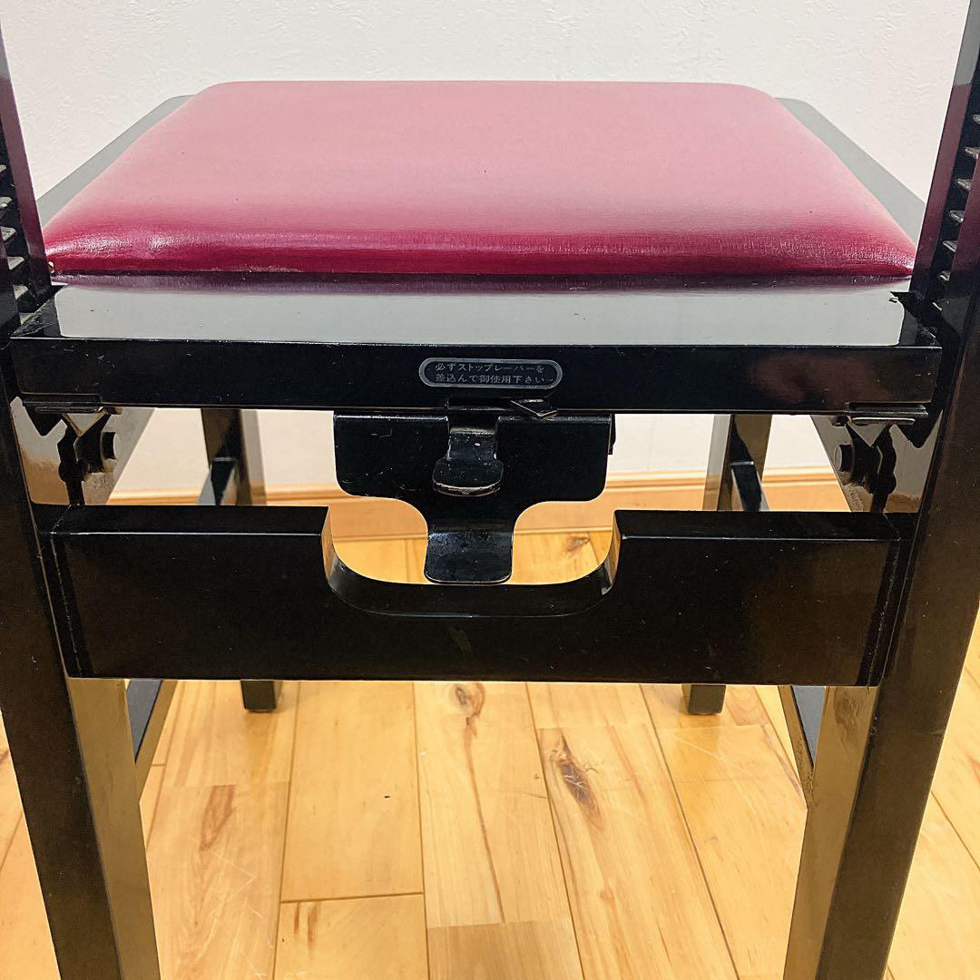 極美品　エンジ座面 背もたれ付 木製 ピアノ椅子 トムソン椅子　即日発送