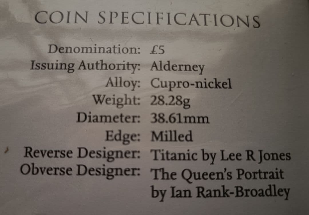 イギリス Titanic 2012 Alderney CentenaryCoin
