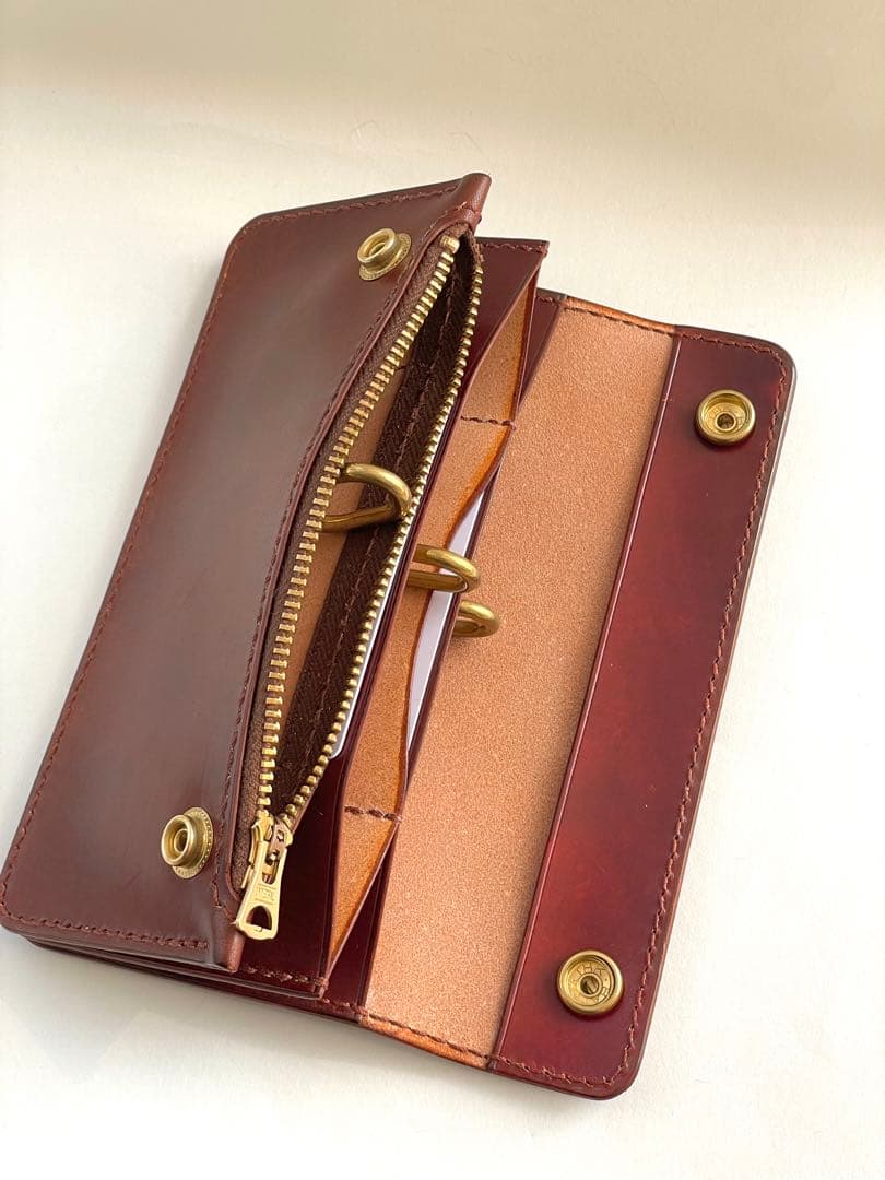 ロングトラッカーウォレット｜三層タイプ｜本革（牛革）ヌメ革 ×手縫い ×真鍮金具
