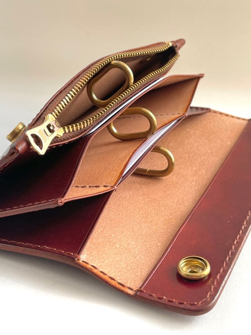 ロングトラッカーウォレット｜三層タイプ｜本革（牛革）ヌメ革 ×手縫い ×真鍮金具